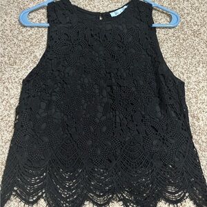She + Sky Black Floral Lace Blouse